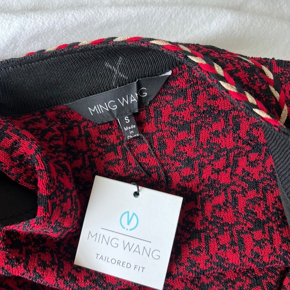 Ming Wang Houndstooth Tweed Knit Jacket Braided Trim Gold Buttons NWT FLAW - Picture 2 of 16